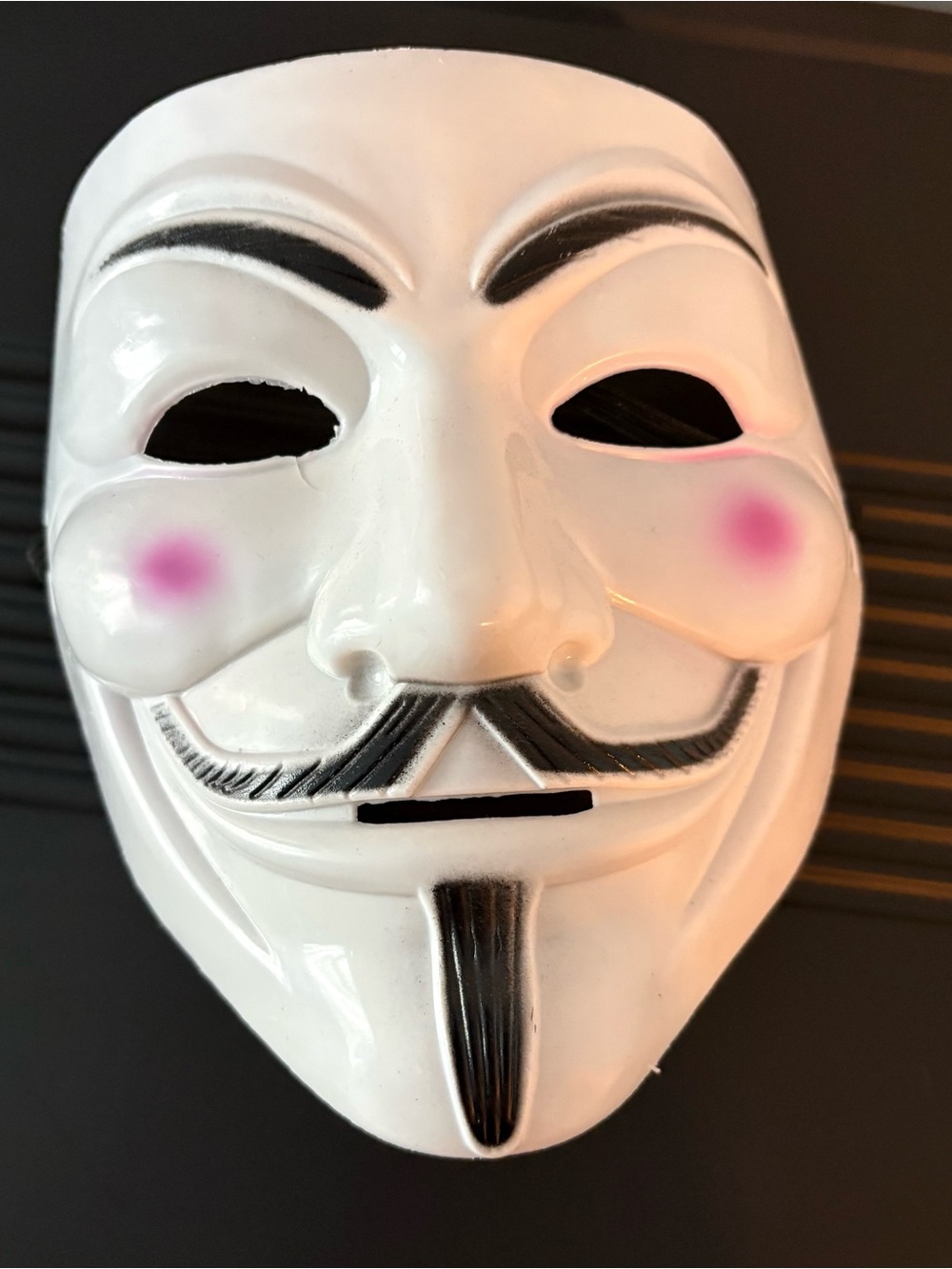 White Guy Fawkes Style Mask with Pink Cheeks